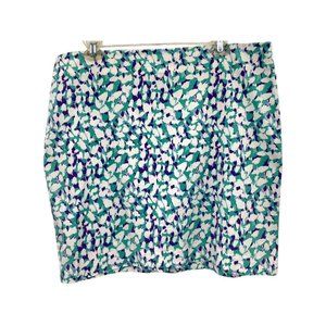 Ann‎ Taylor Skirt Womens 14 Purple White Teal Short Casual Madison Zip Closure